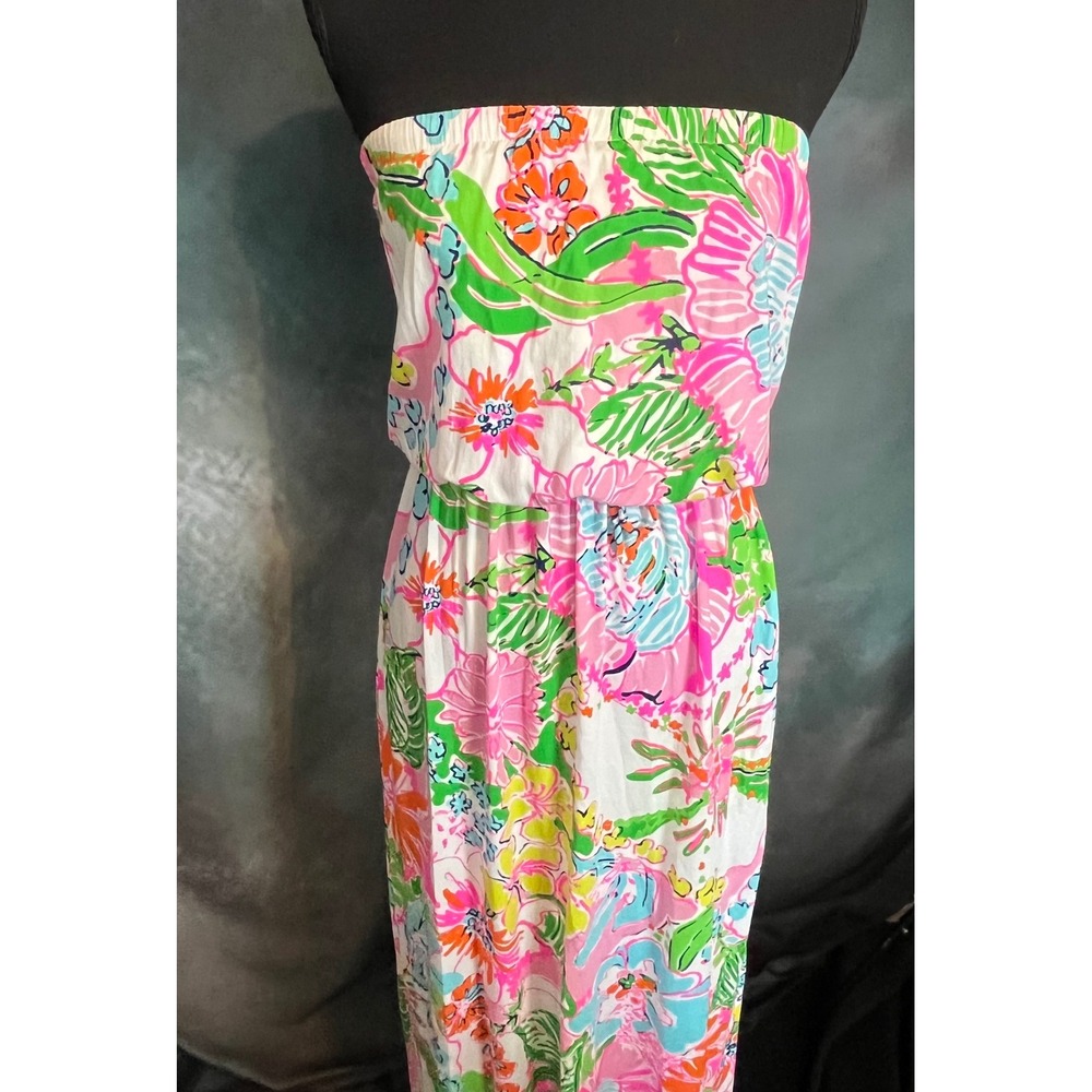 Lilly Pulitzer for Target Strapless Maxi Dress Floral‎ Pink Green Womens Small - Picture 5 of 7